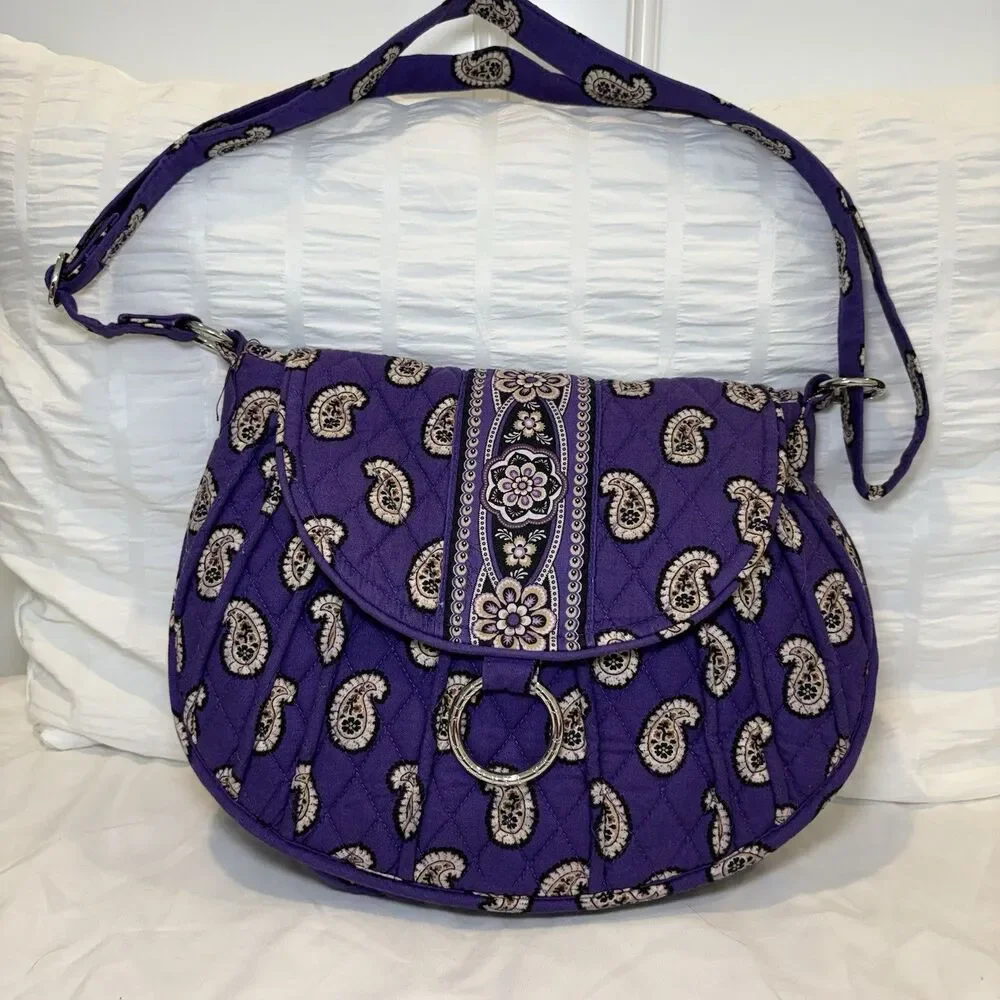 Vera Bradley Saddle Up Crossbody Bag Simply Violet Purple Paisley Shoulder EUC